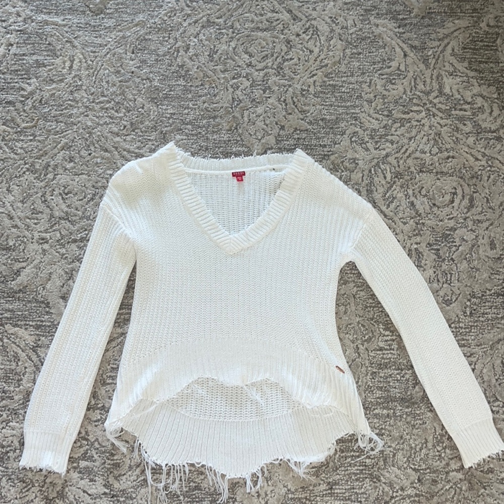 Guess white, distressed sweater (M)